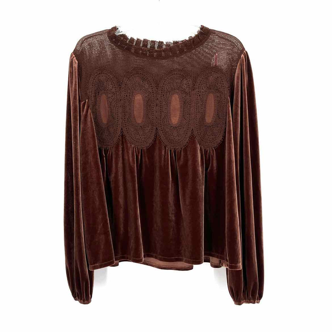 Size 2X Brown Velour Lace Sweater
