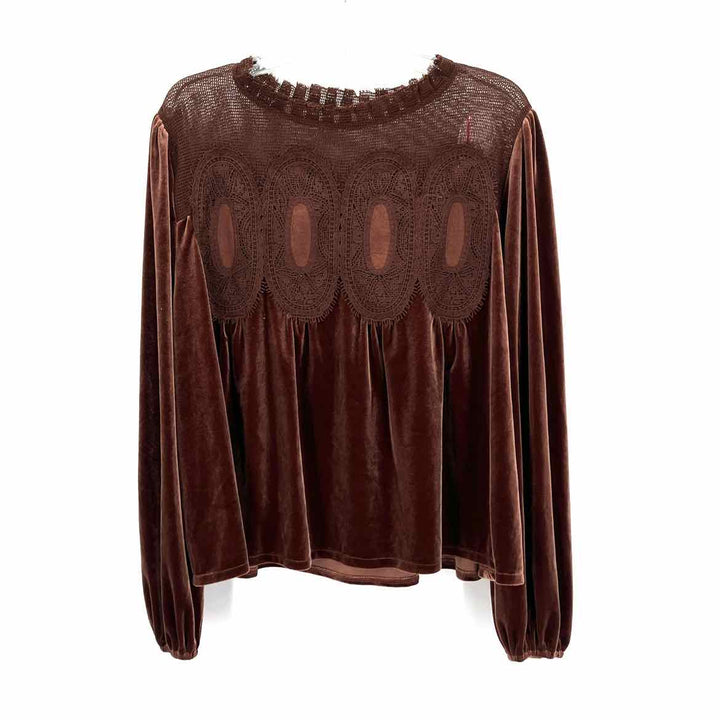Size 2X Brown Velour Lace Sweater