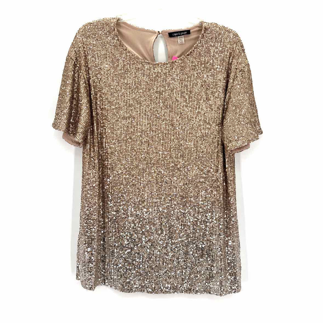 Size M CABLE & GAUGE Gold Sequined Shirt