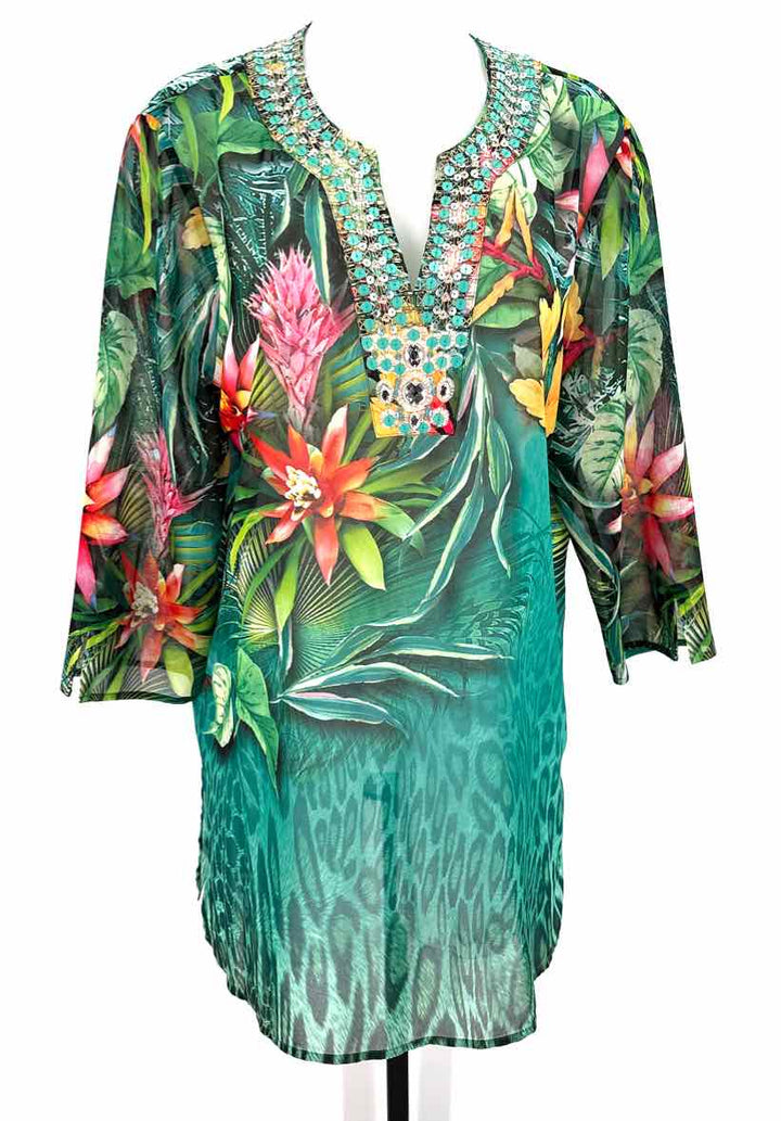 Size L Chico's Green Sequined Shirt