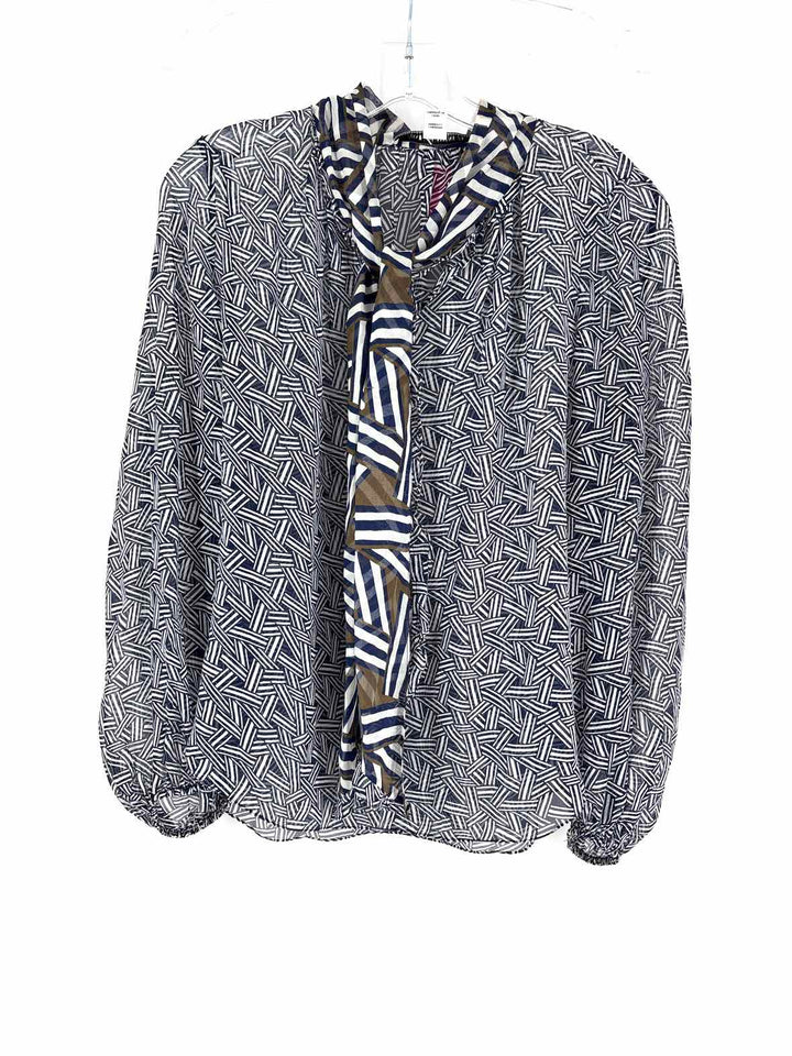 Size 4 DIANE VON FURSTENBERG Navy Print Shirt