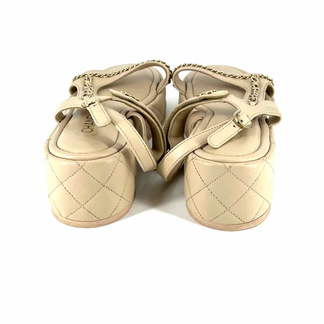 Shoe Size 40.5 Chanel Beige Quilted Sandals
