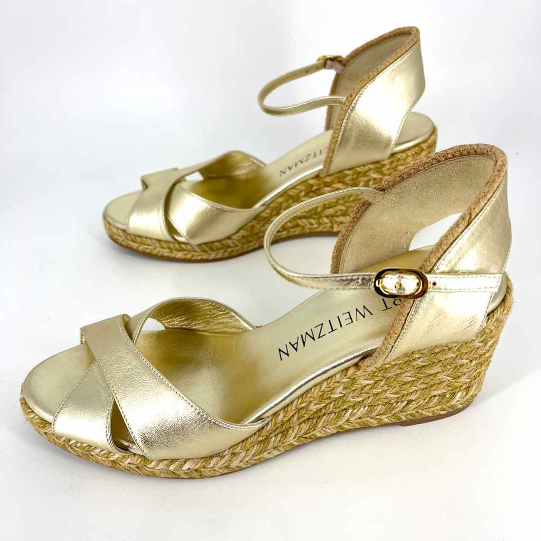Shoe Size 9.5 Stuart Weitzman Gold Leather Wedge