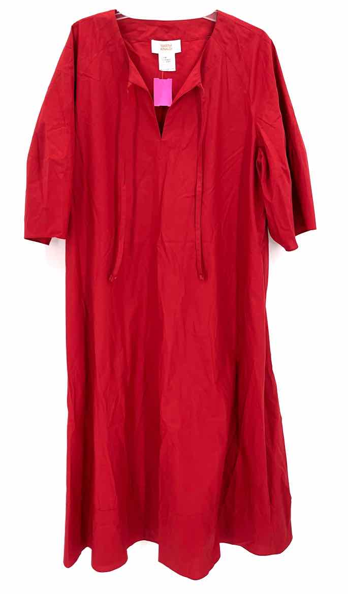 Size 14 MARINA RINALDI Red Cotton Dress