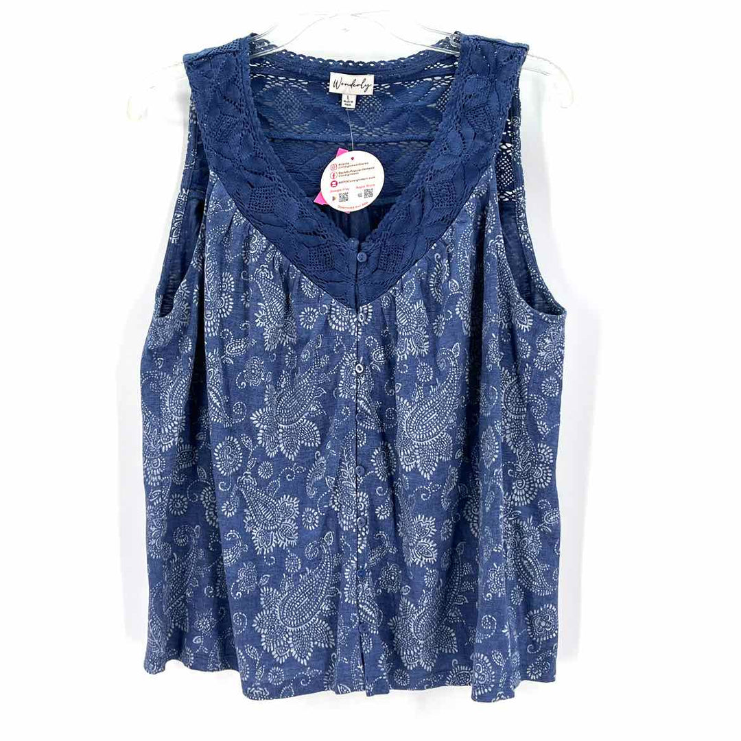 Size L WONDERLY Blue Crochet Knit Shirt