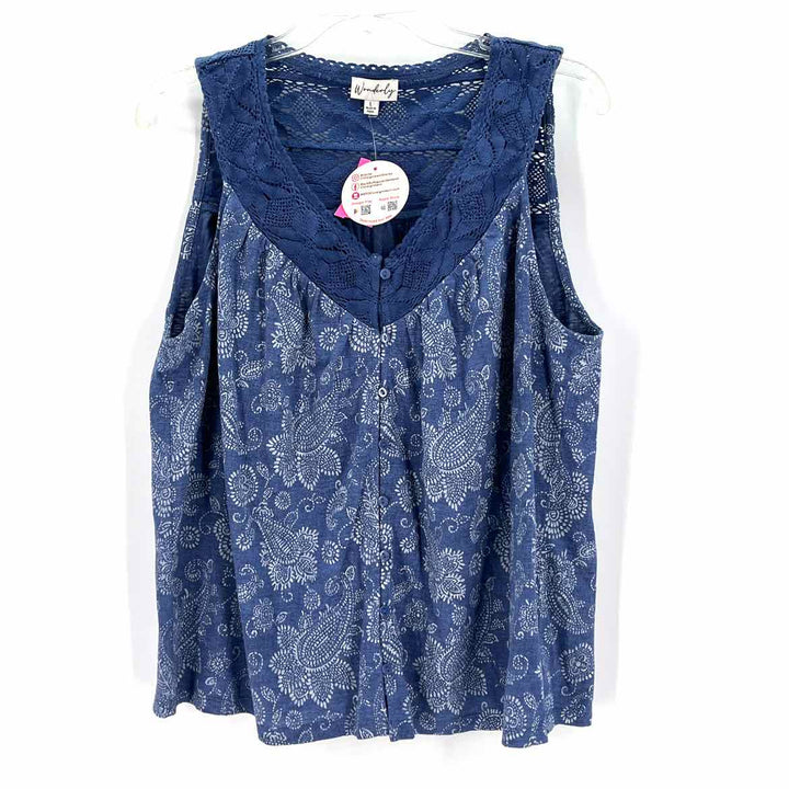 Size L WONDERLY Blue Crochet Knit Shirt