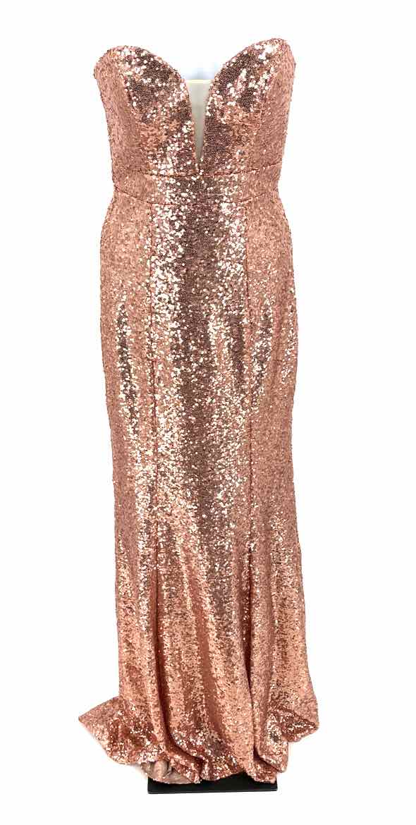 Size 0 ELLIE WILDE Rose Gold Sequined Dress