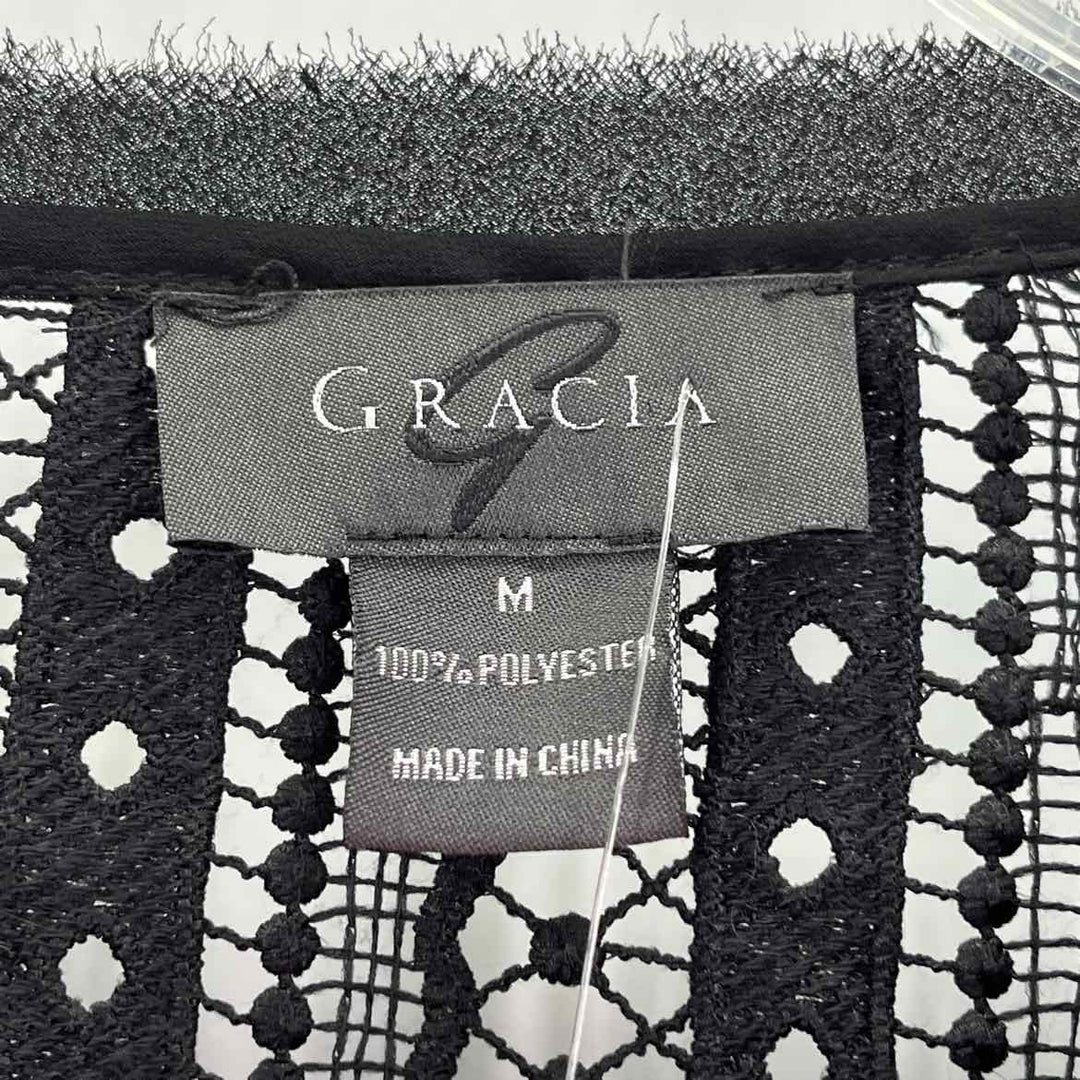 Size M GRACIA Black Crochet Shirt