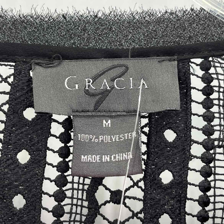 Size M GRACIA Black Crochet Shirt