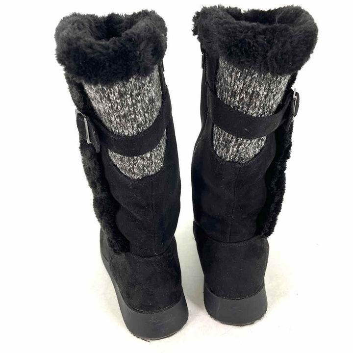 Shoe Size 8 Black Faux Leather Knit Boots