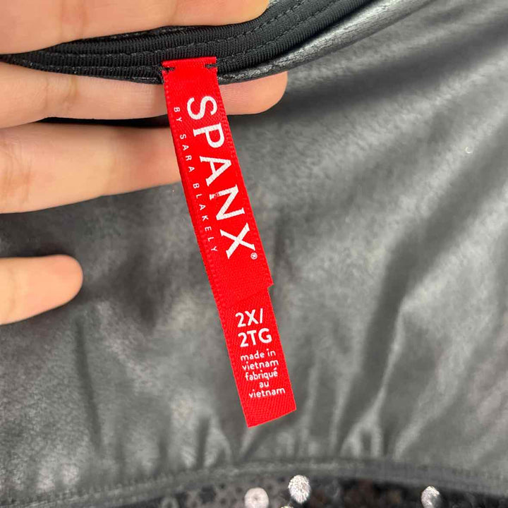 Size 2X SPANX Black Faux Leather Sequined Leggings