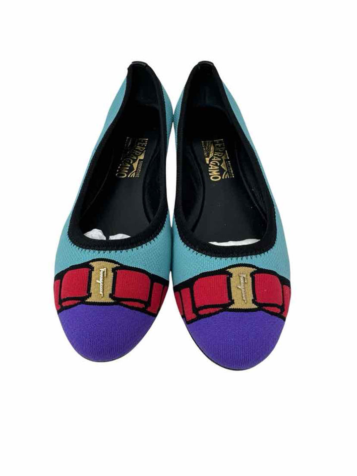 Shoe Size 6 FERRAGAMO Teal Knit Flats