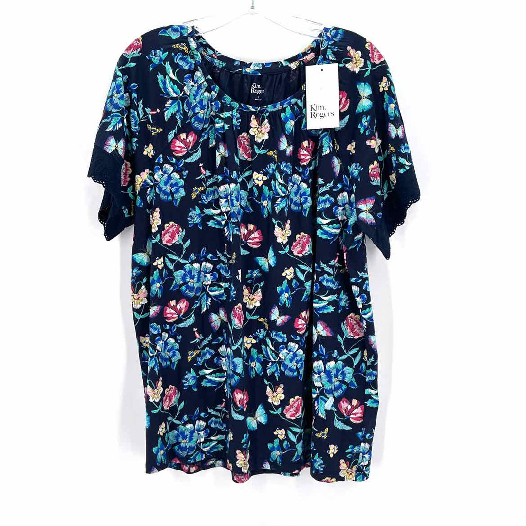 Size L KIM ROGERS Navy Print Shirt