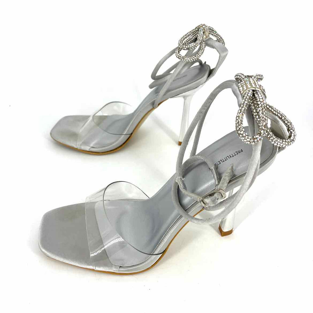 Shoe Size 6 Pretty Little Thing Silver Sateen Sandals