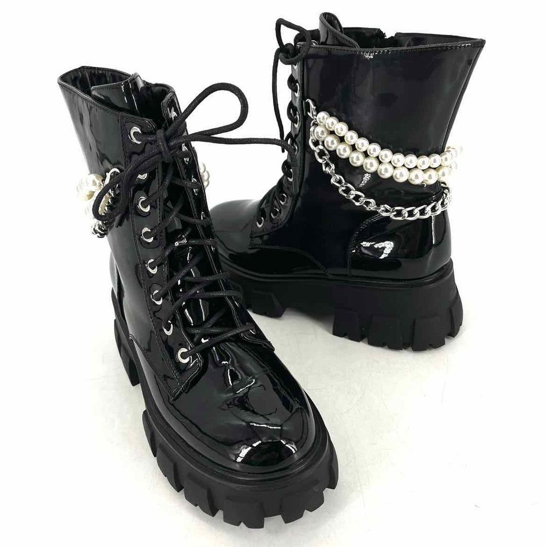 Shoe Size 8W Black PATENT Faux Leather Boots