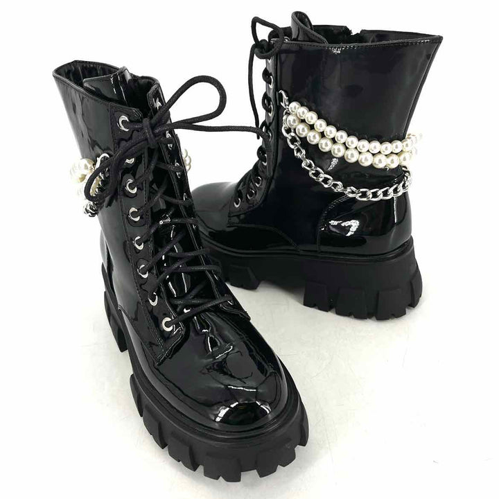 Shoe Size 8W Black PATENT Faux Leather Boots
