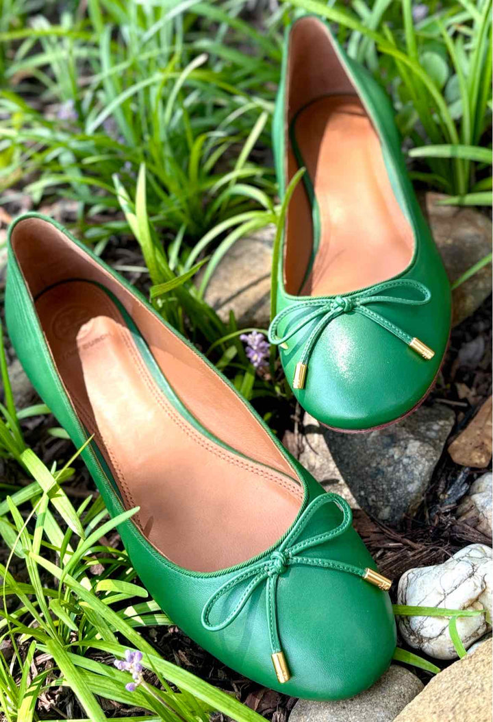 Shoe Size 10 Tory Burch Green Leather Flats