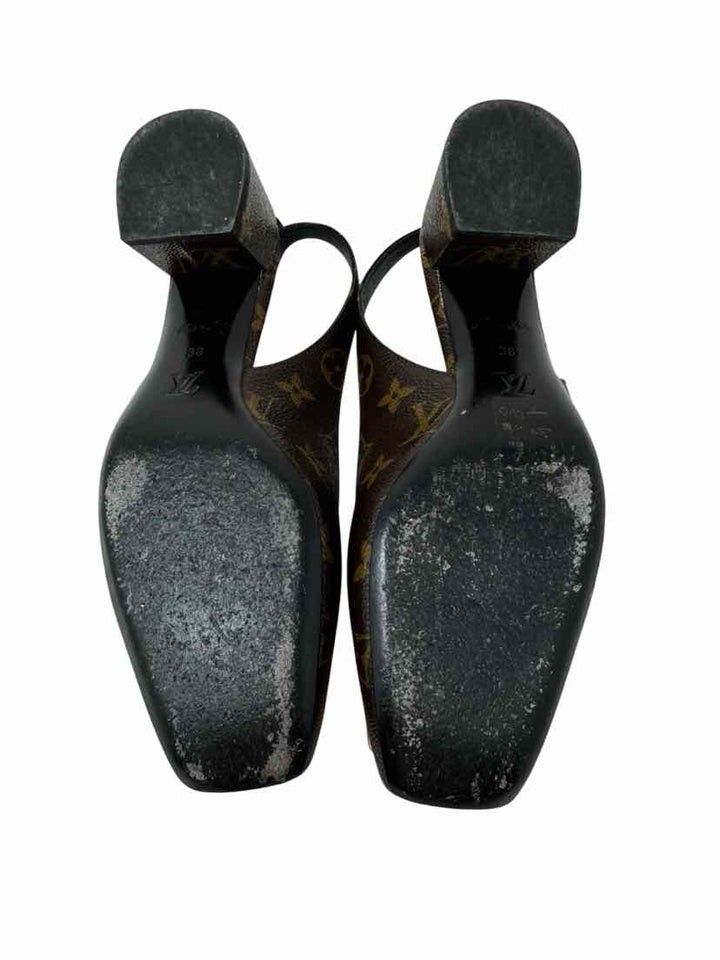 Shoe Size 38 Louis Vuitton Brown Print Leather Pumps