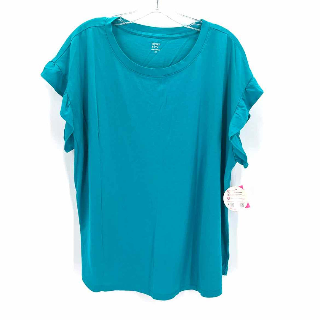 Size 2X CROWN & IVY Teal Knit Shirt