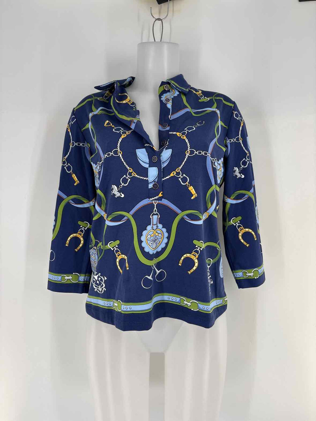 Size M J MCLAUGHLIN Navy Print Shirt