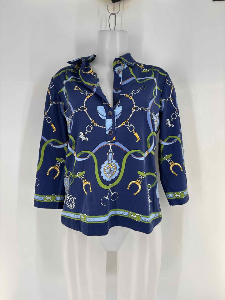 Size M J MCLAUGHLIN Navy Print Shirt