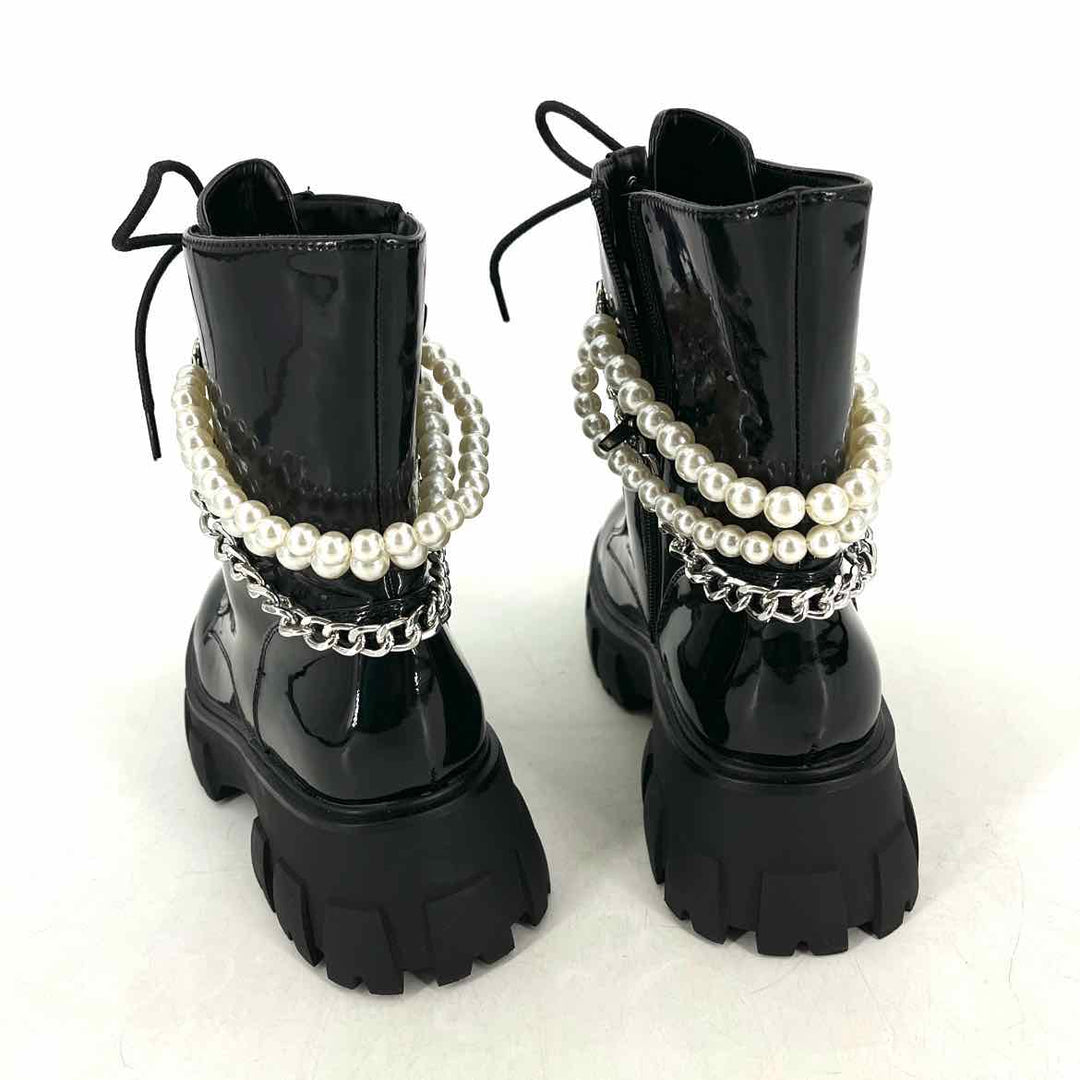 Shoe Size 8W Black PATENT Faux Leather Boots