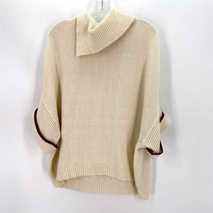 Size L FABRIK Cream Knit Faux Leather Sweater