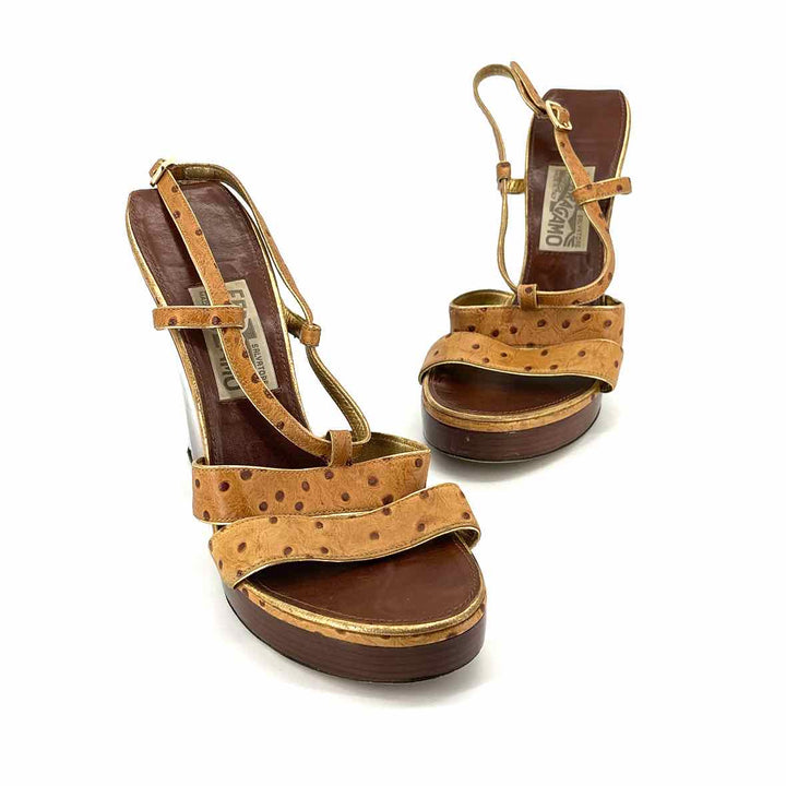 Shoe Size 8 SALVATORE FERRAGAMO Tan Leather Luxury - Sandals