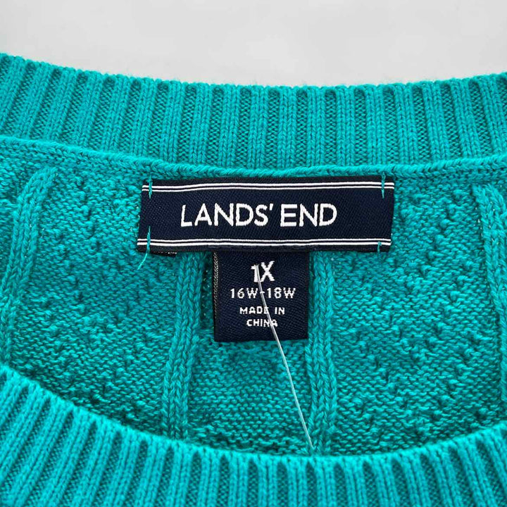 Size 1X LAND END Teal Knit Sweater
