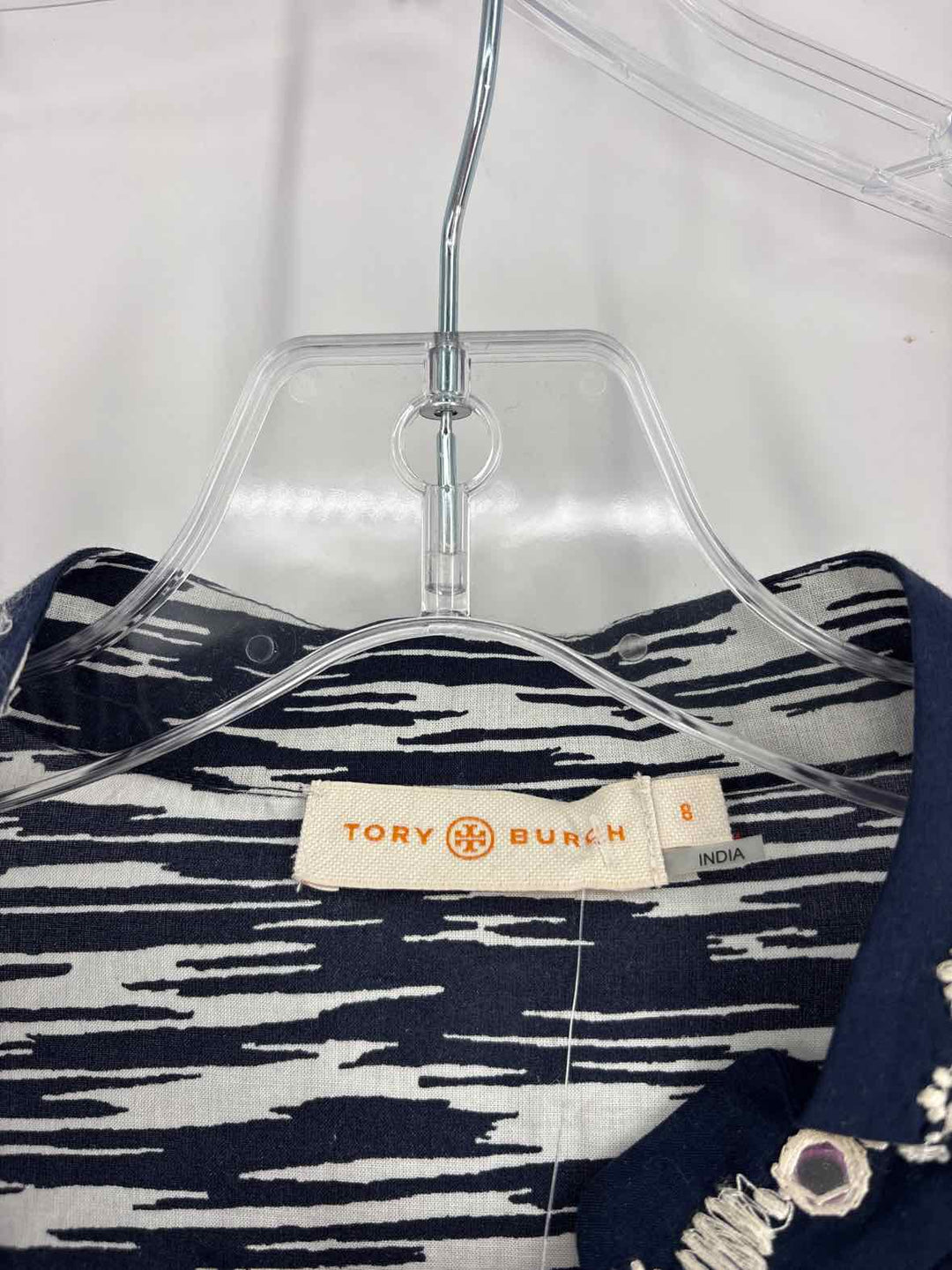 Size 8 Tory Burch Navy Print Shirt