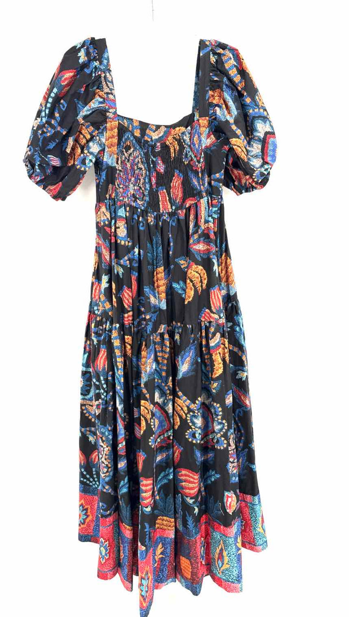 Size M FARM RIO Black Print Dress