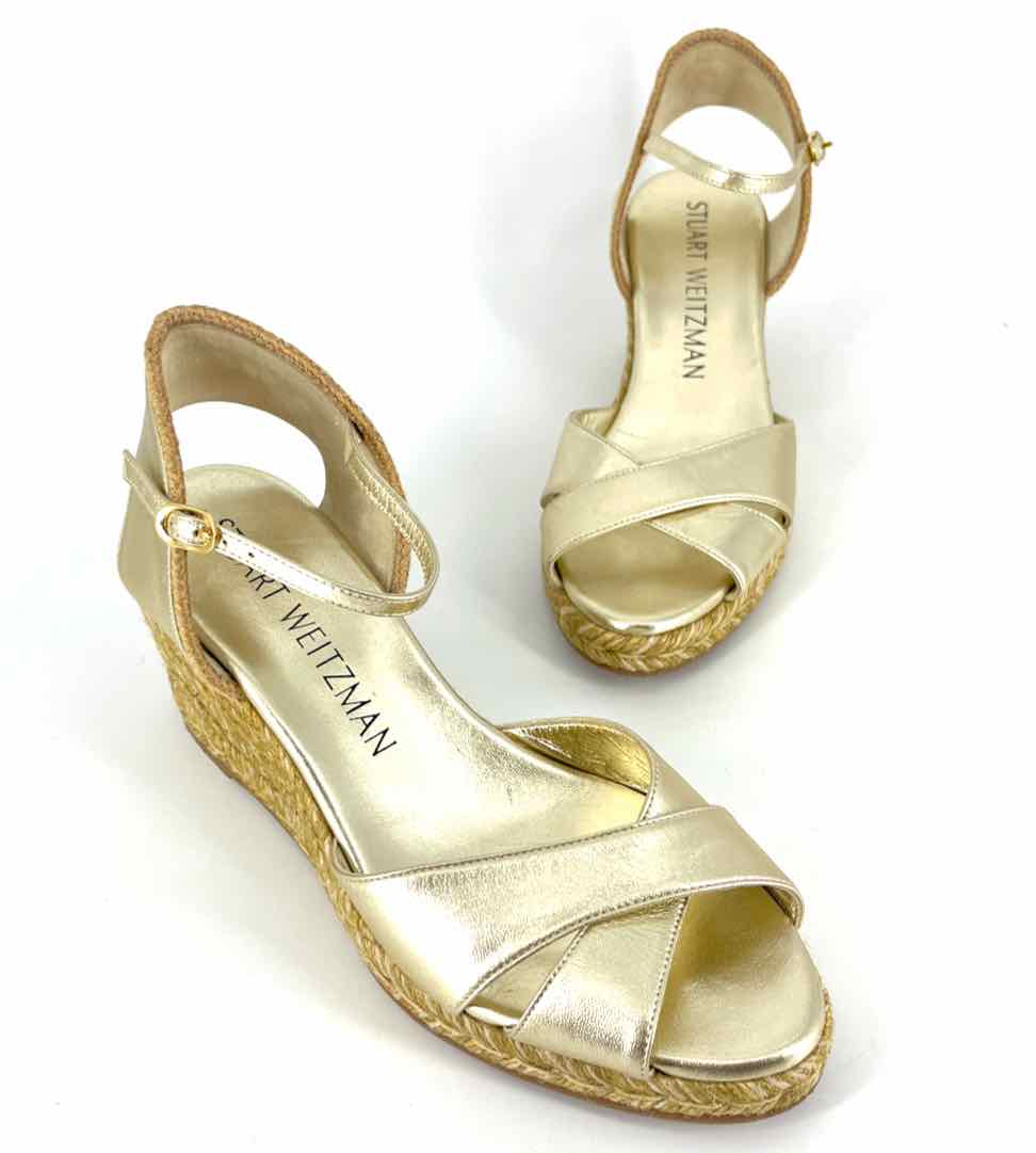 Shoe Size 9.5 Stuart Weitzman Gold Leather Wedge
