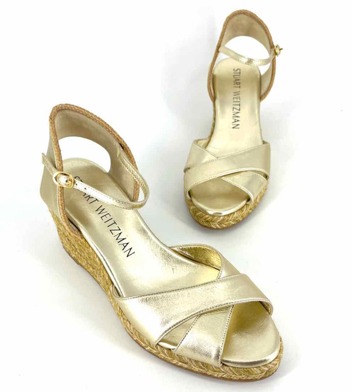 Shoe Size 9.5 Stuart Weitzman Gold Leather Wedge