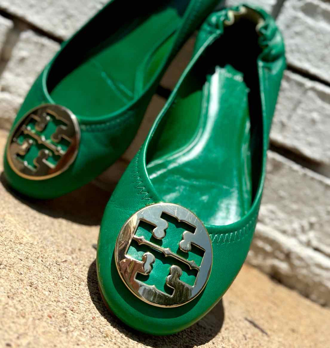 Shoe Size 9 Tory Burch Green Leather Flats