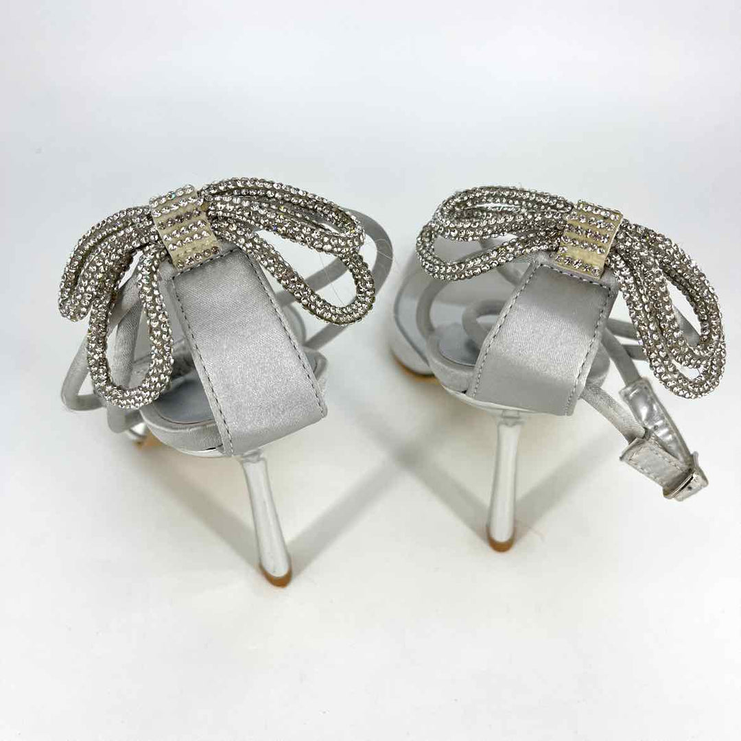 Shoe Size 6 Pretty Little Thing Silver Sateen Sandals