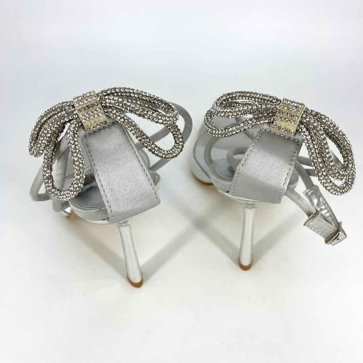 Shoe Size 6 Pretty Little Thing Silver Sateen Sandals