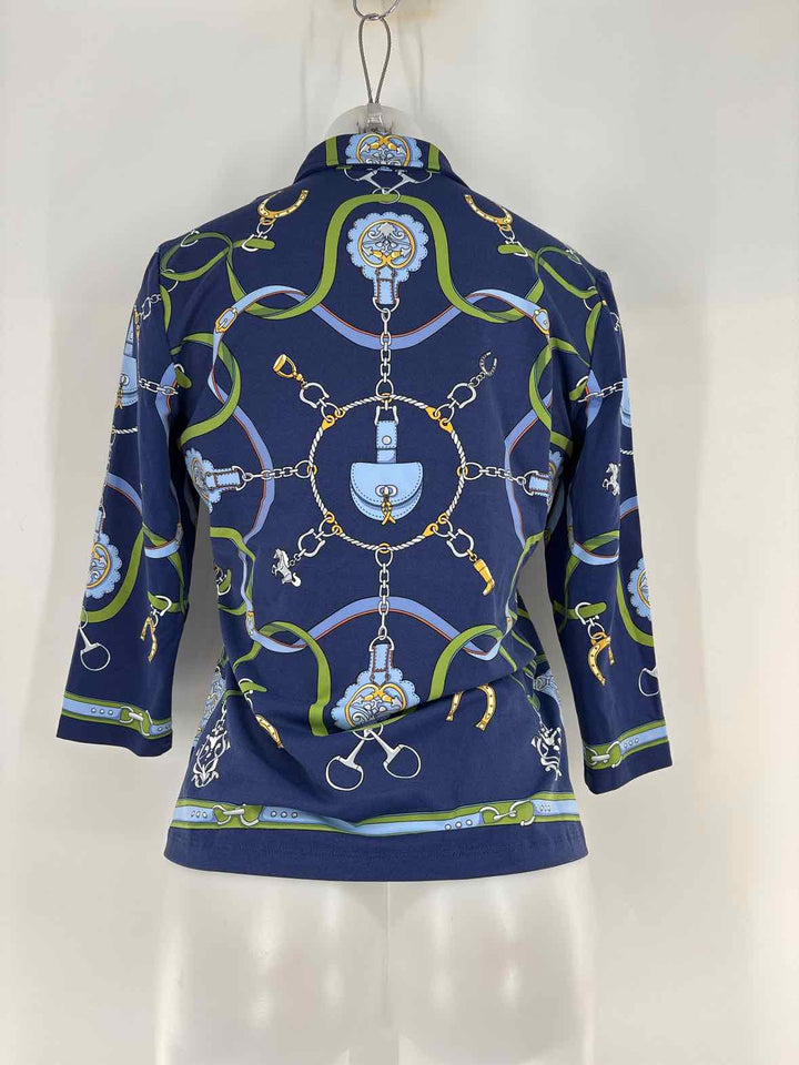 Size M J MCLAUGHLIN Navy Print Shirt