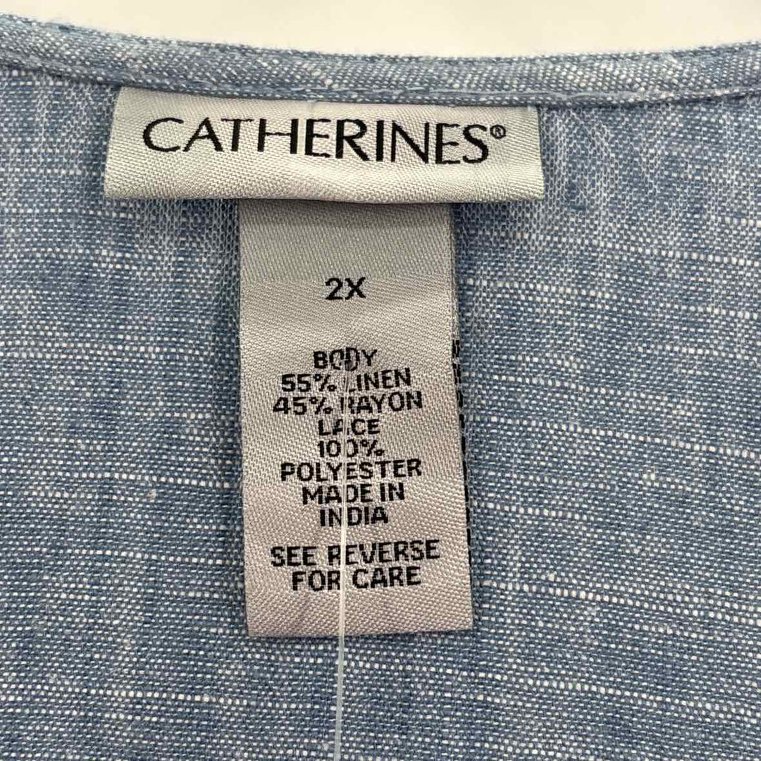 Size 2X CATHERINES Blue Linen Shirt