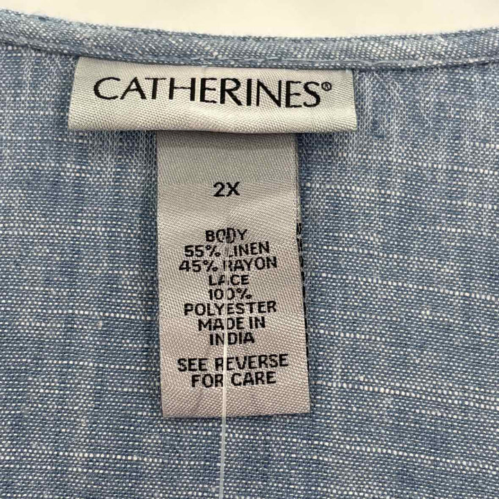 Size 2X CATHERINES Blue Linen Shirt