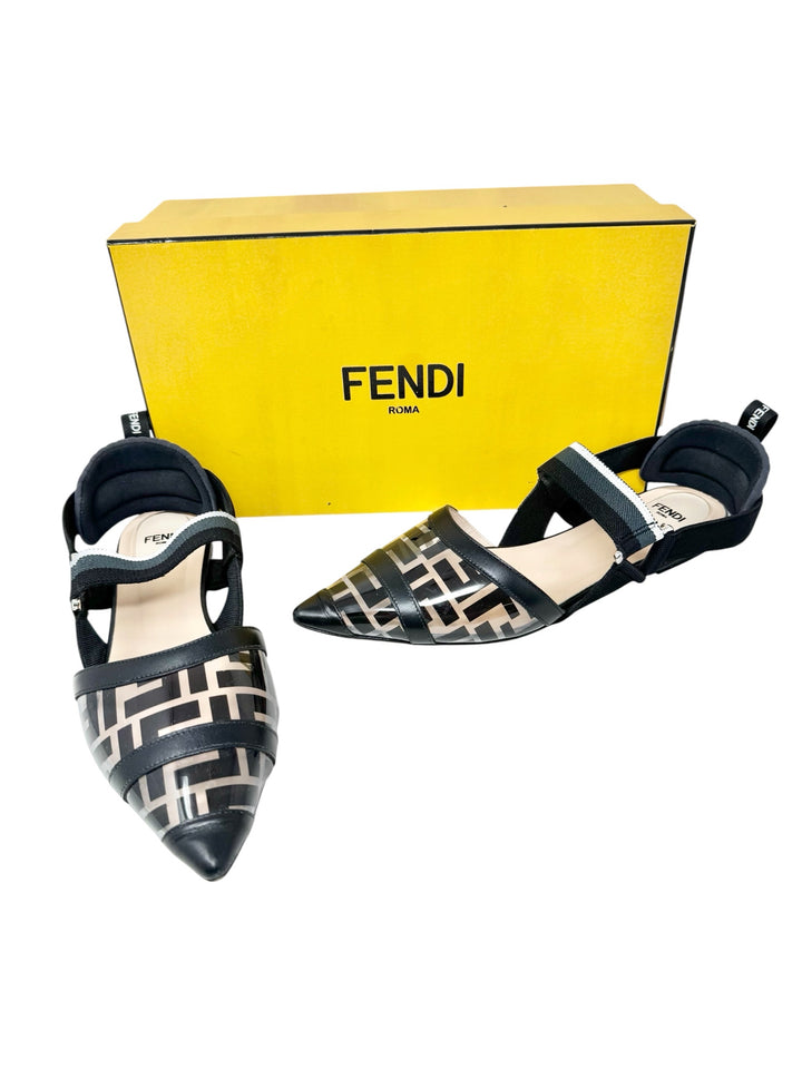 Shoe Size 39 Fendi Black Print Flats
