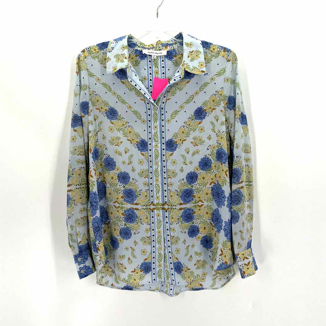 Size M ROSE + OLIVE Blue Print Shirt