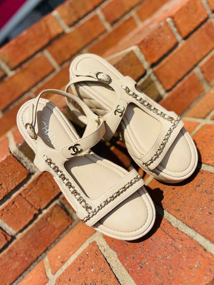 Shoe Size 40.5 Chanel Beige Quilted Sandals