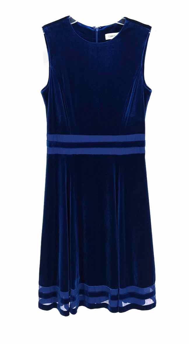 Size 2 Calvin Klein Blue Velour Dress