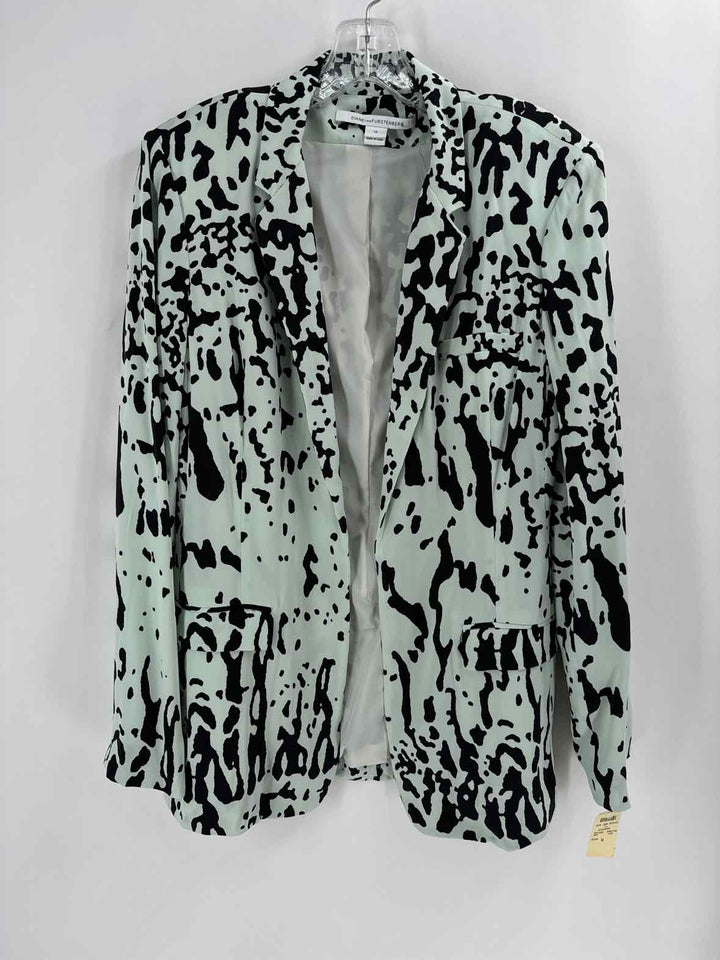 Size 12 DIANE VON FURSTENBERG Green Print Blazer