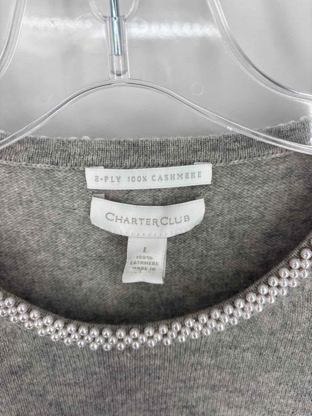 Size L CHARTER CLUB Gray Cashmere Sweater