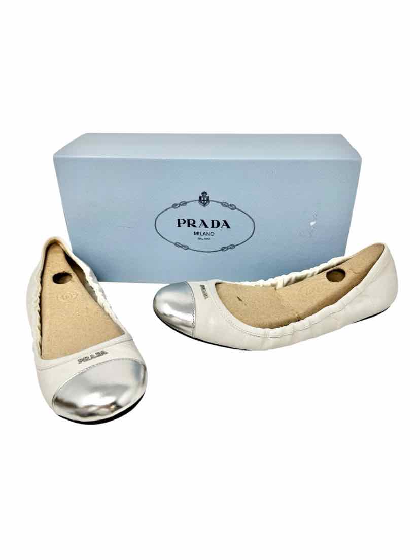 Shoe Size 39 PRADA Ivory Leather Luxury - Flats