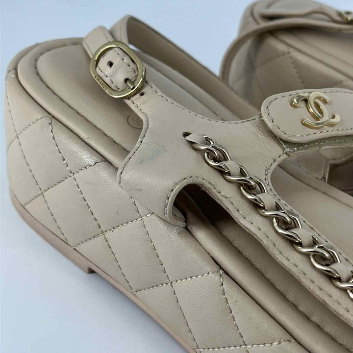 Shoe Size 40.5 Chanel Beige Quilted Sandals