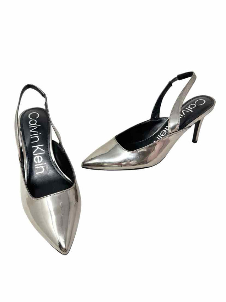 Shoe Size 9.5 Calvin Klein Silver PATENT Pumps