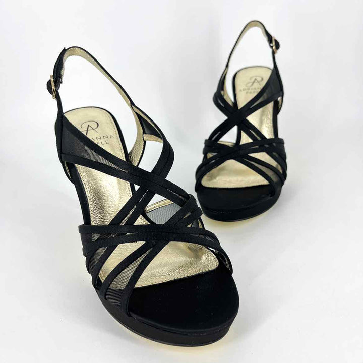 Shoe Size 8 Adrianna Papell Black Satin Mesh Heels