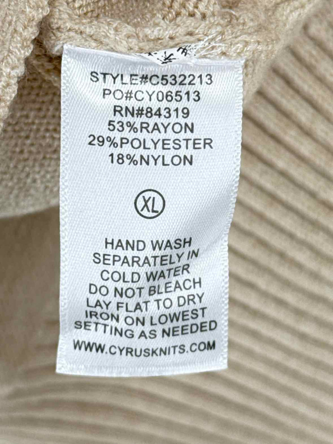 Size XL CYRUS Tan Sweater